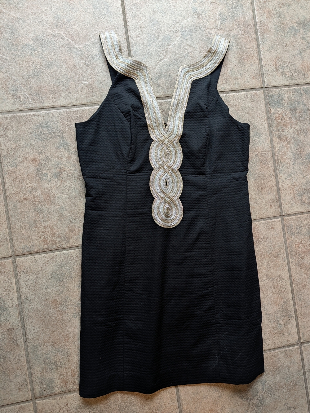 Lilly Pulitzer Valli Shift Dress Black Gold Beaded EUC Size 8